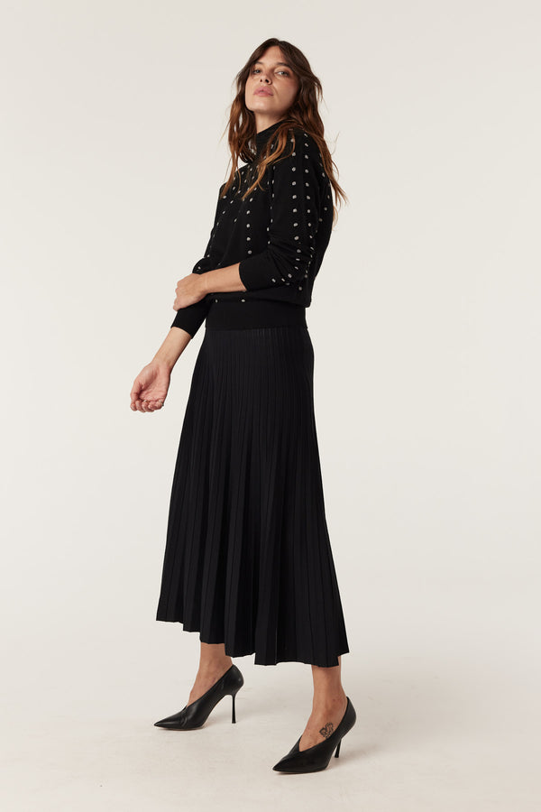 Crepe Pleat Skirt - Black-Skirts-Cable Melbourne