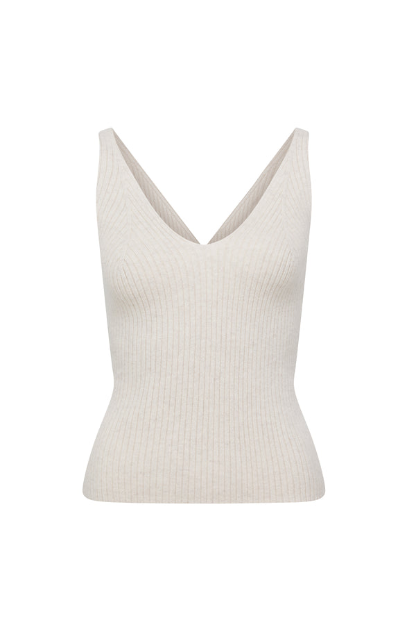 Pure Cashmere Rib Singlet - Oatmeal-Tops-Cable Melbourne