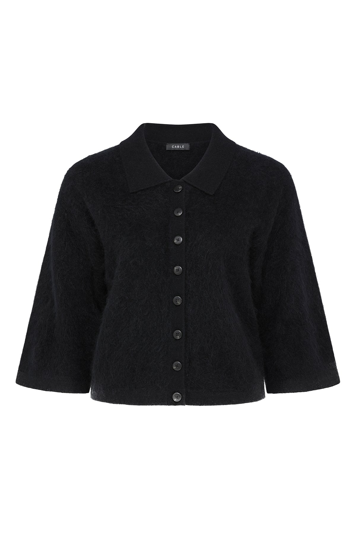トップス UNTORN Fuzzy Knit Polo cardigan Brushed Cashwool Polo Cardigan - Black – Cable Melbourne