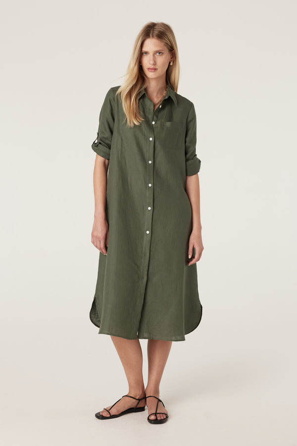 Pure Linen Shirt Dress - Khaki Cable Melbourne Pure Linen Shirt Dress - Khaki Cable Melbourne