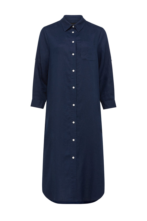 Pure Linen Shirt Dress - Navy Cable Melbourne Pure Linen Shirt Dress - Navy Cable Melbourne