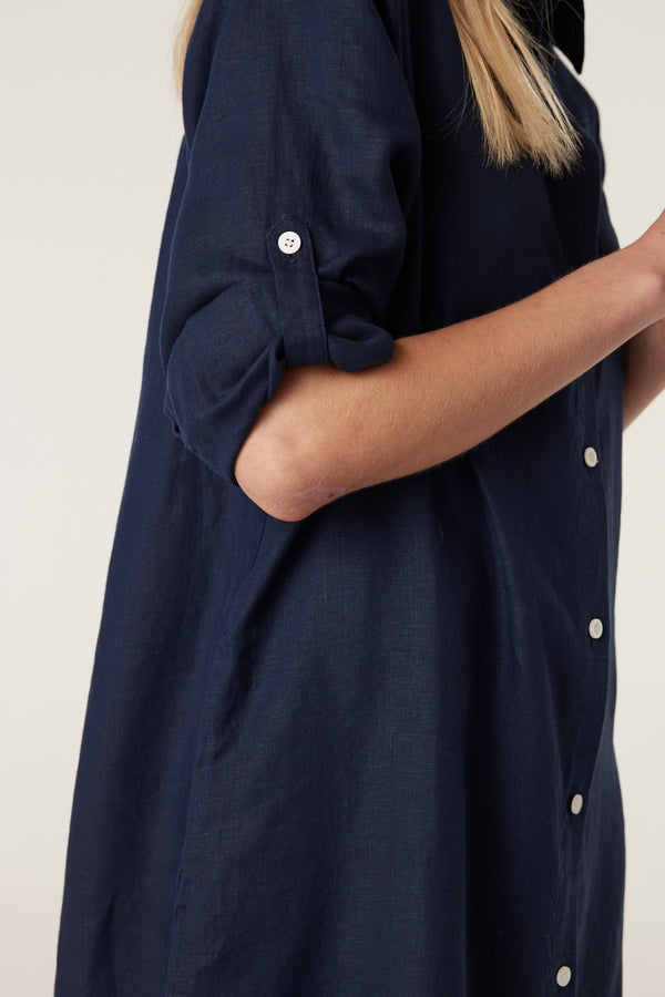 navy linen dress australia Pure Linen Shirt Dress