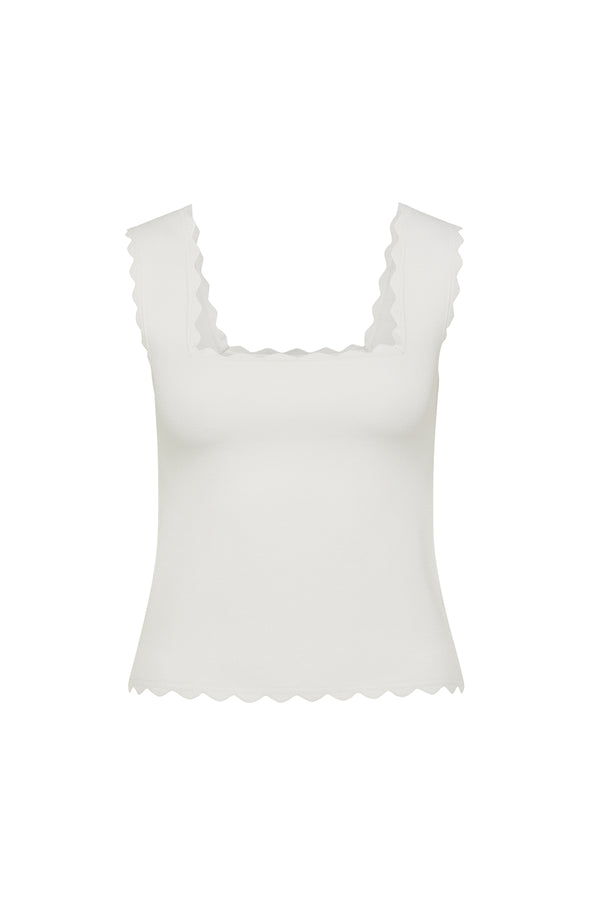 Villa Crepe Knit Scallop Tank - White-Tops-Cable Melbourne