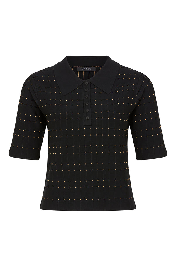Lenna Crepe Polo Top - Black-Tops-Cable Melbourne