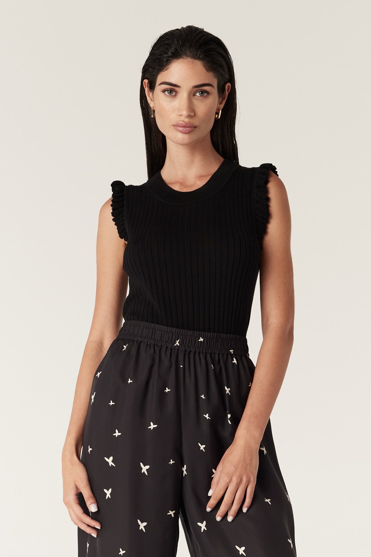 Silk Tencel Frill Top - Black – Cable Melbourne