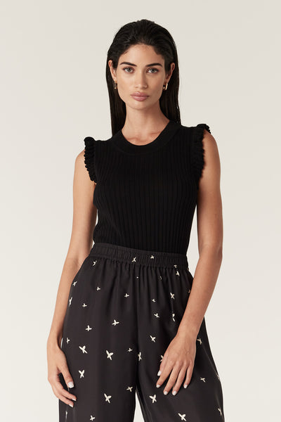Silk Tencel Frill Top - Black – Cable Melbourne