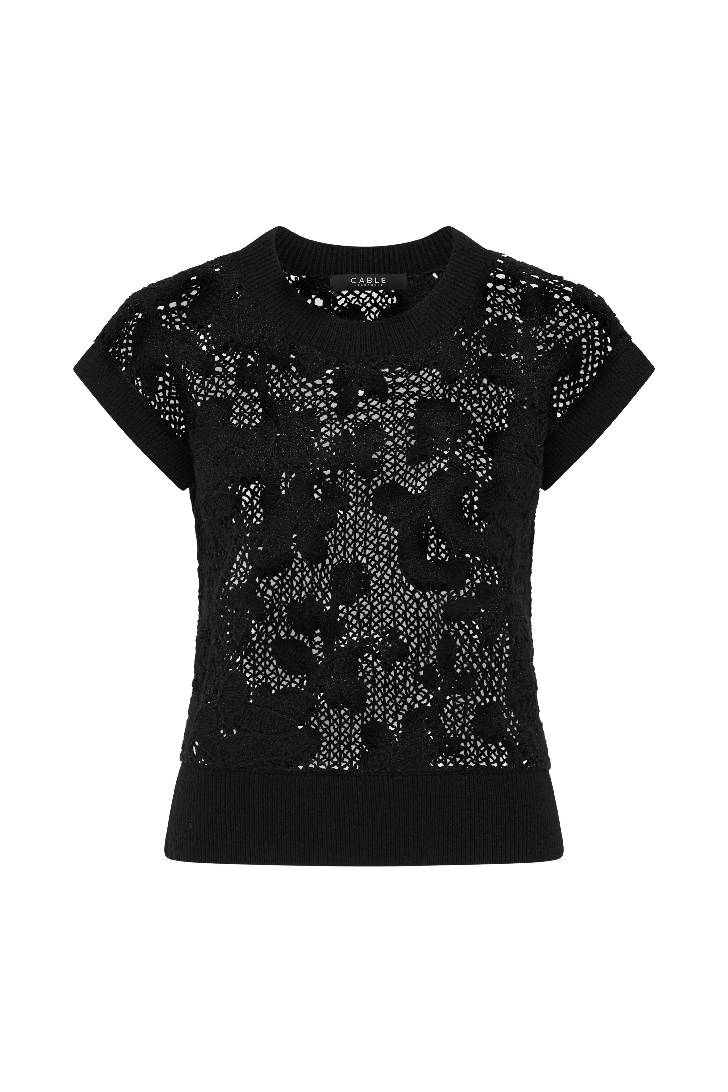 Shadow Lace Knit Top - Black – Cable Melbourne