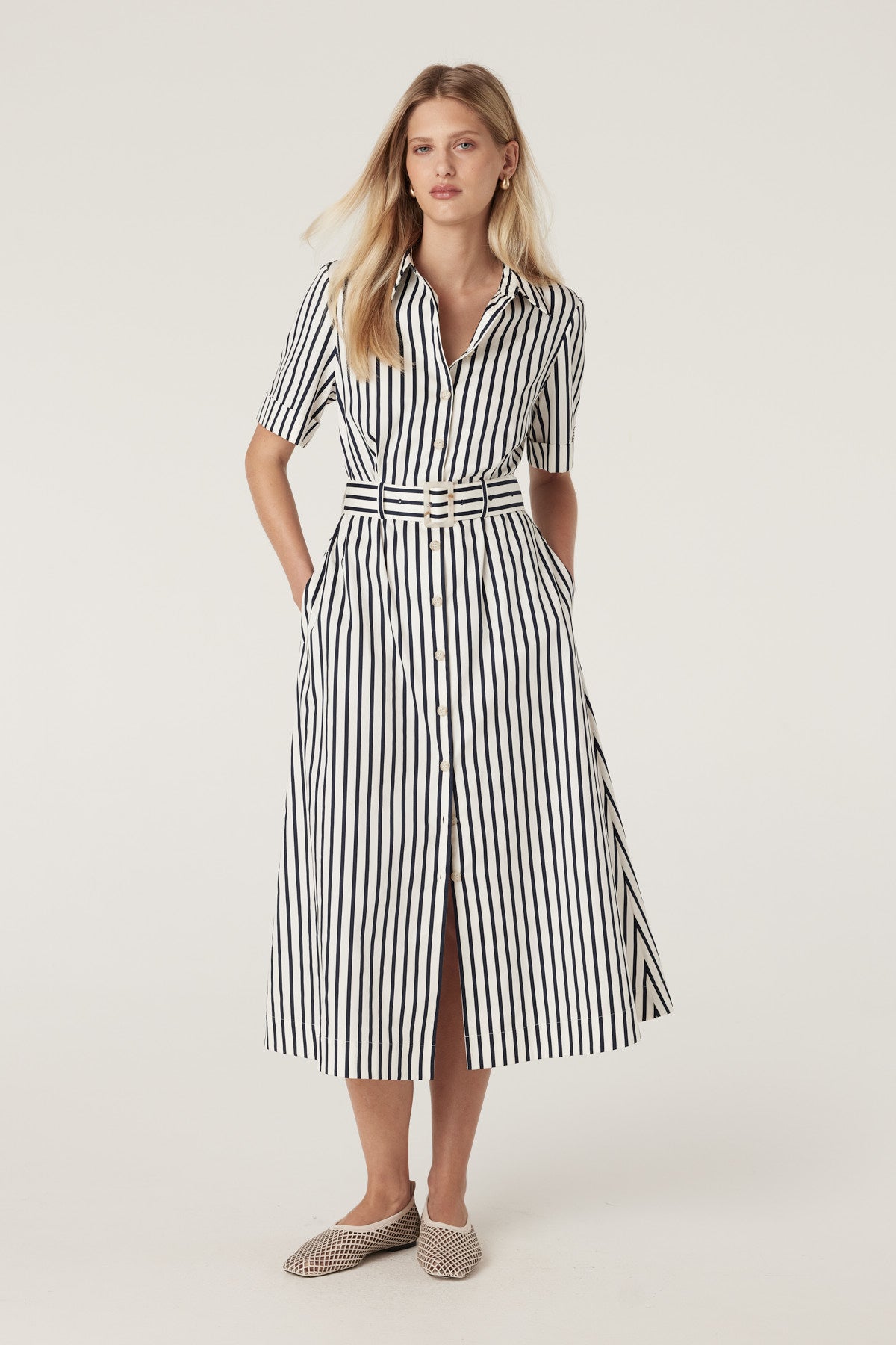 ワンピース Papillon Stripe Shirt Dress Lina Stripe Shirt Dress - Navy Stripe – Cable Melbourne