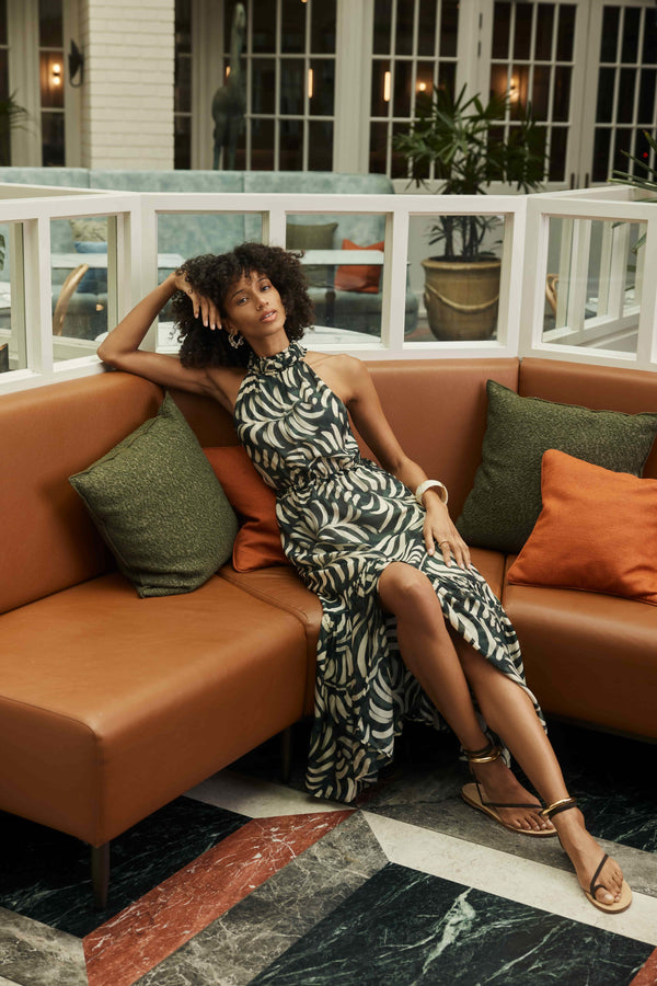 Eden Halter Neck Dress - Shadow Leaf Print  Cable Melbourne