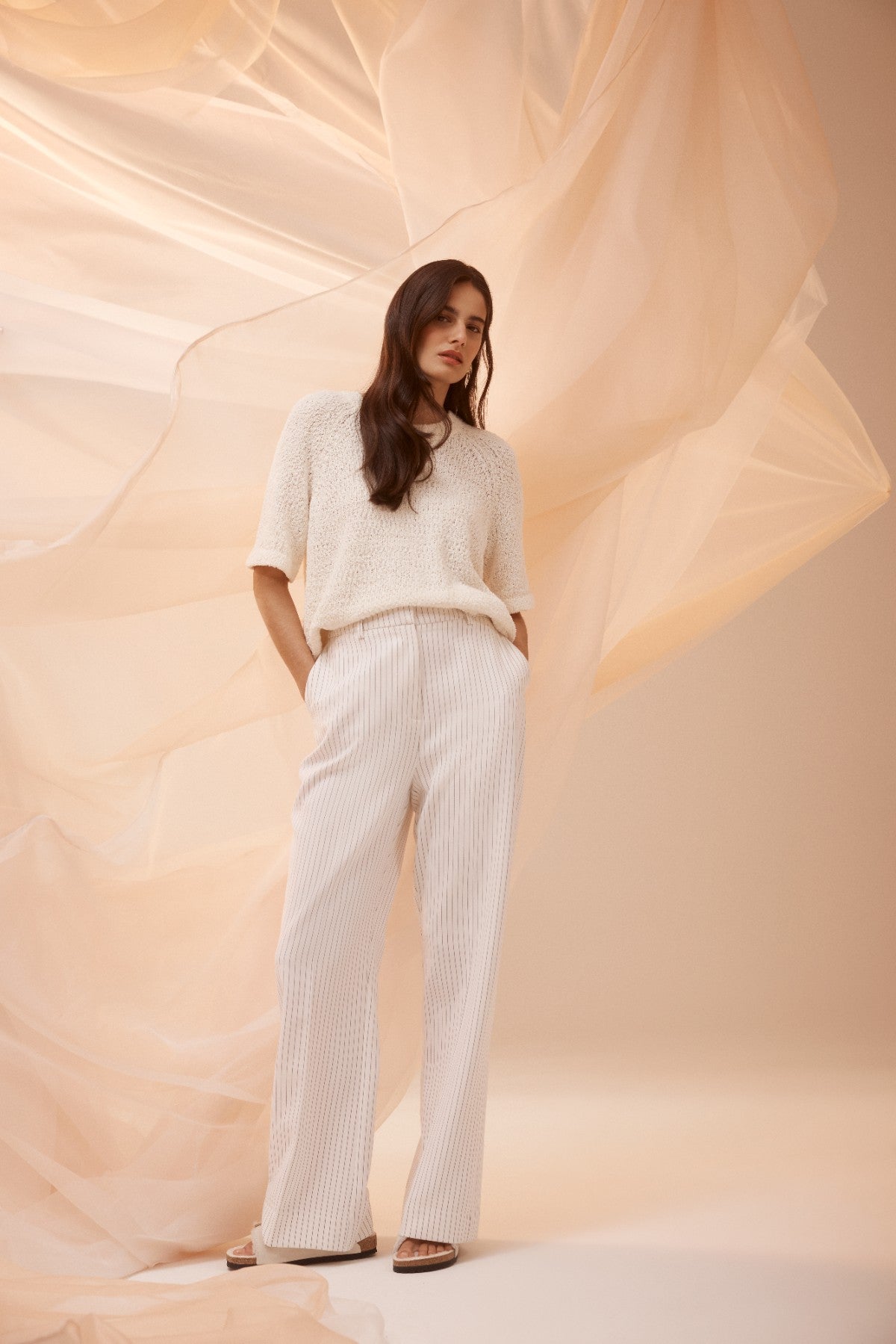 Tate Pinstripe Pant - Ivory Pinstripe – Cable Melbourne