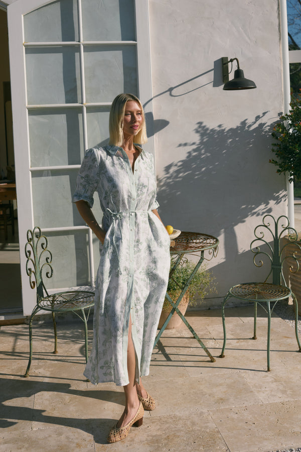 Avondale Linen Dress - Palm Print Cable Melbourne Avondale Linen Dress - Palm Print Cable Melbourne