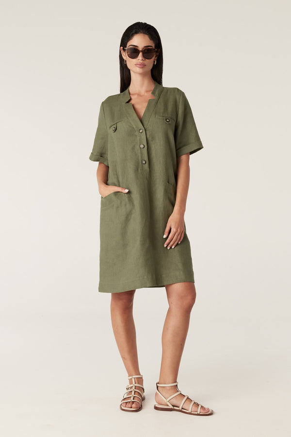 Sandpipper Linen Dress - Dark Sage Cable Melbourne Sandpipper Linen Dress - Dark Sage Cable Melbourne