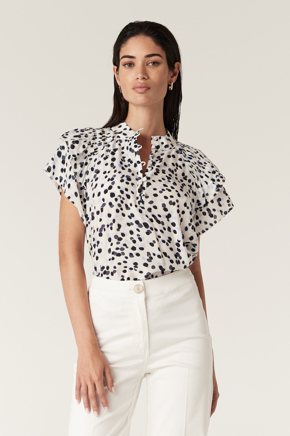 Haze Frill Blouse - Shadow Spot – Cable Melbourne