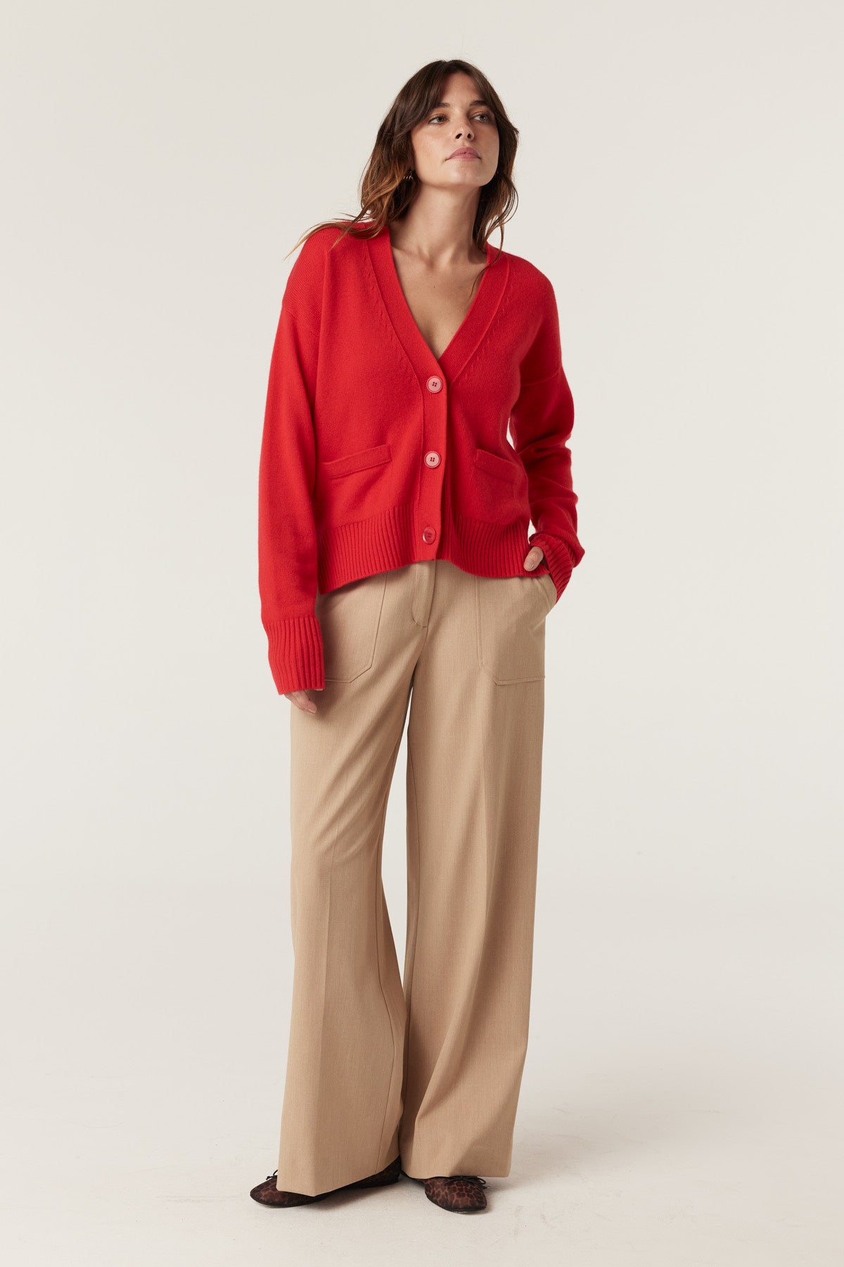 Cashwool V Cardigan - Poppy Red