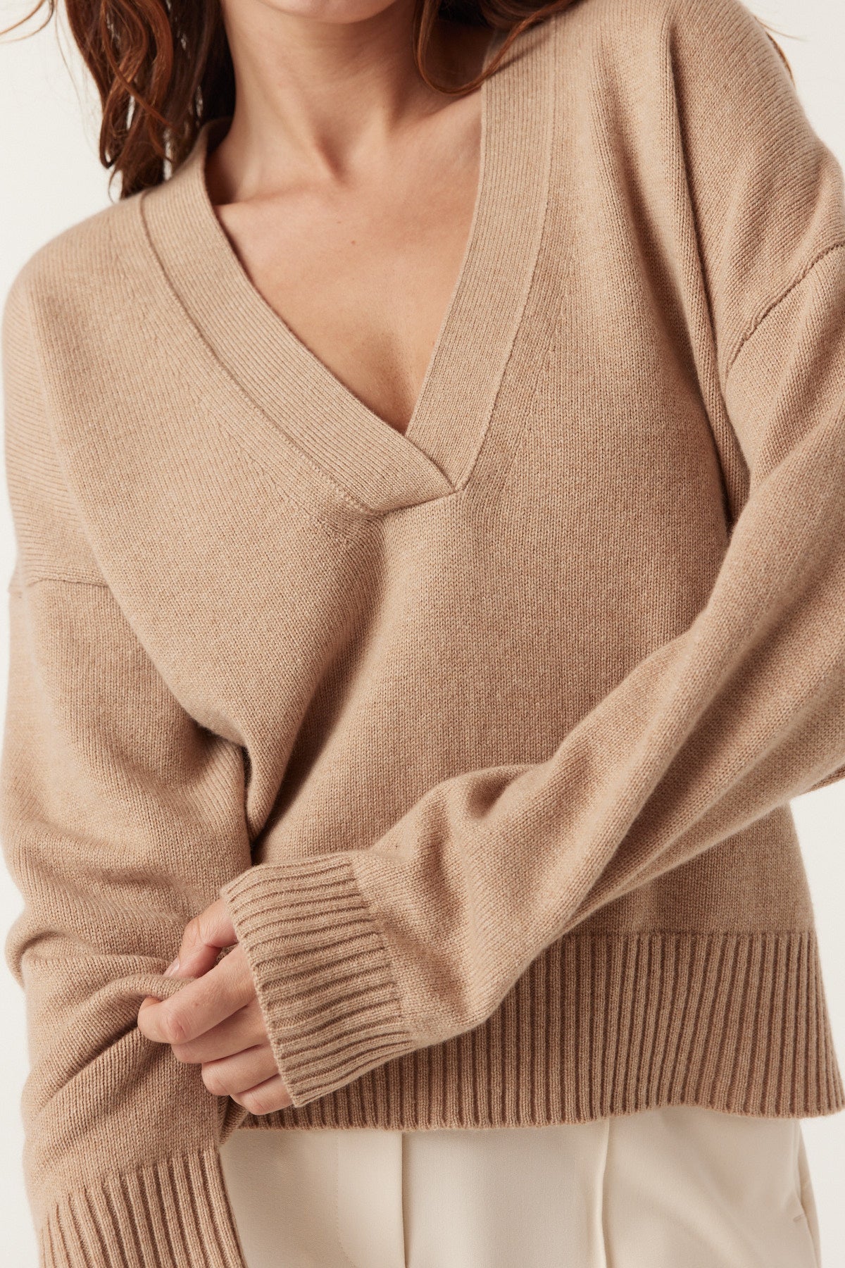 Cashwool V Jumper - Camel – Cable Melbourne