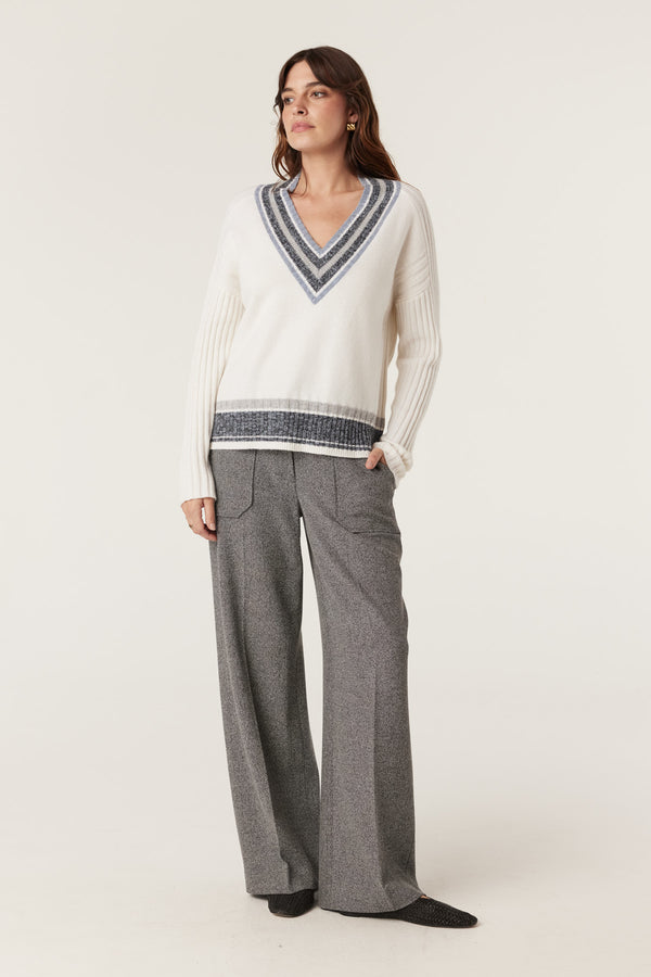 Cashwool Varsity Jumper - Milk-Jumpers-Cable Melbourne