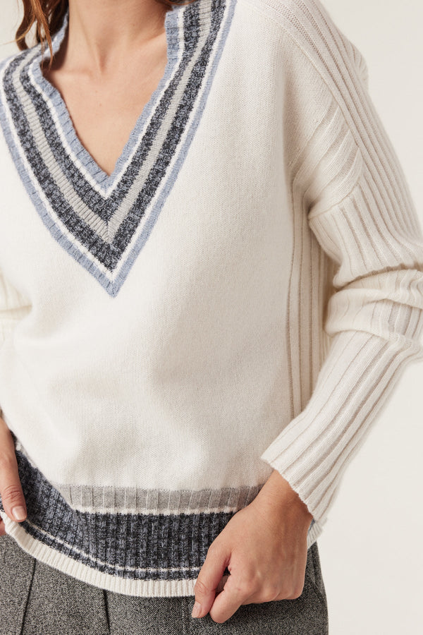 Cashwool Varsity Jumper - Milk-Jumpers-Cable Melbourne
