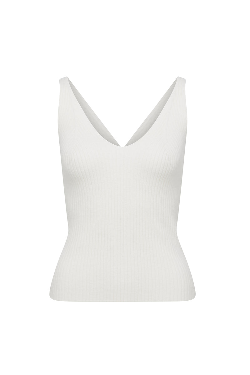 Pure Cashmere Rib Singlet - Milk-Tops-Cable Melbourne