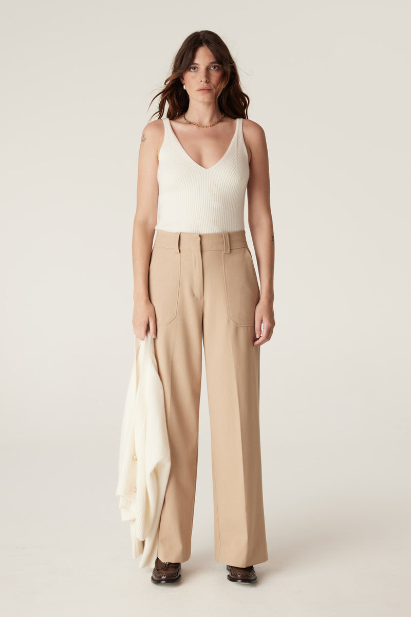 Pure Cashmere Rib Singlet - Milk-Tops-Cable Melbourne