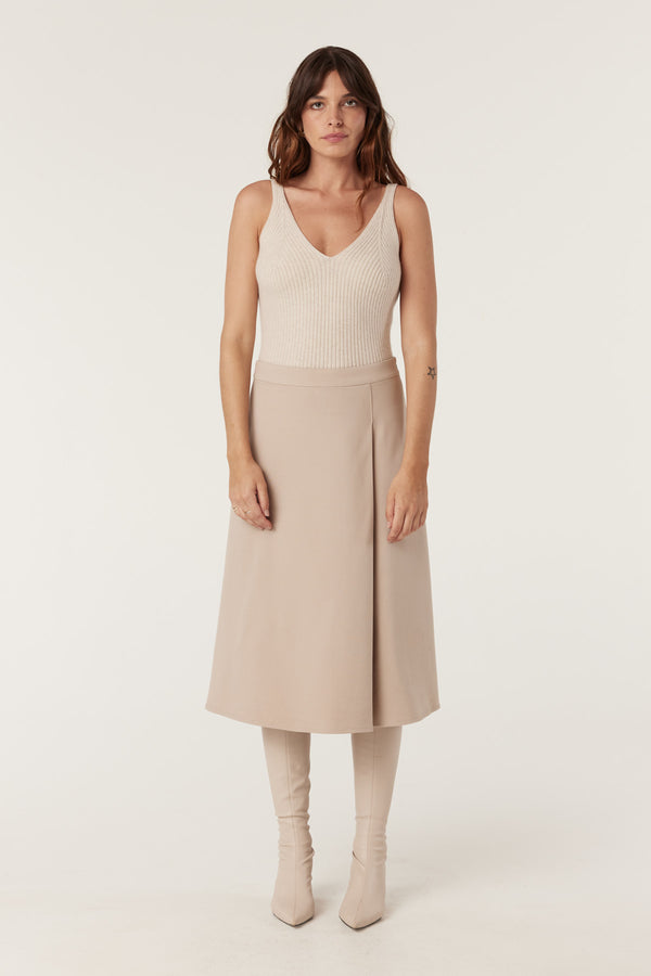 Pure Cashmere Rib Singlet - Oatmeal-Tops-Cable Melbourne