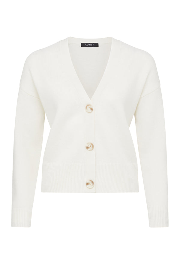 Pure Cashmere V Cardigan - Milk-Cardigans-Cable Melbourne