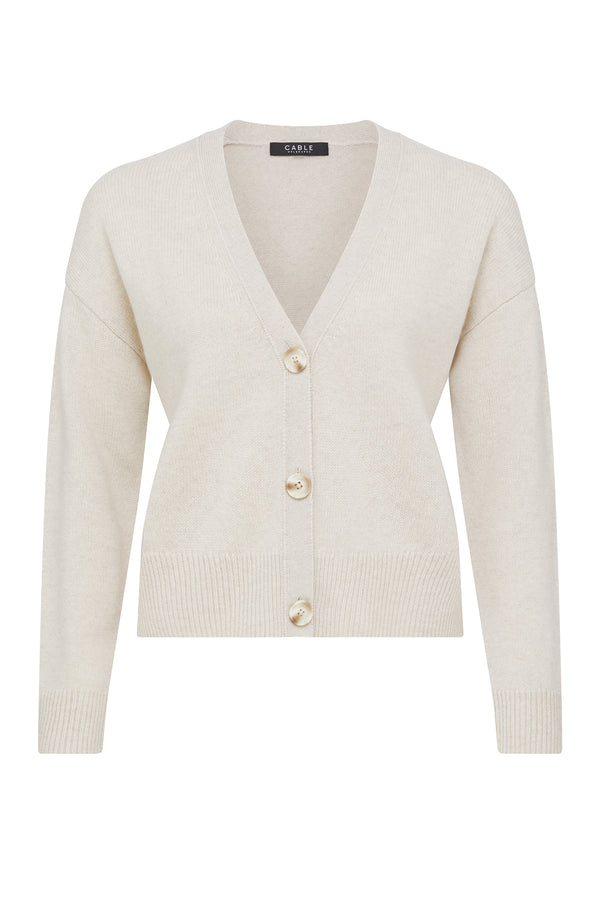 Pure Cashmere V Cardigan - Oatmeal-Cardigans-Cable Melbourne