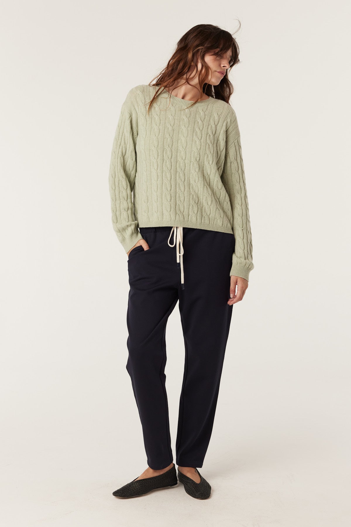 Cashwool Cable Crew Jumper - Pistachio Green – Cable Melbourne