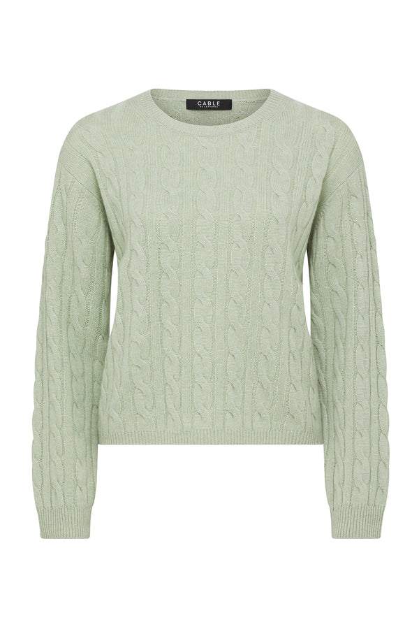 Cashwool Cable Crew Jumper - Pistachio Green-Jumpers-Cable Melbourne