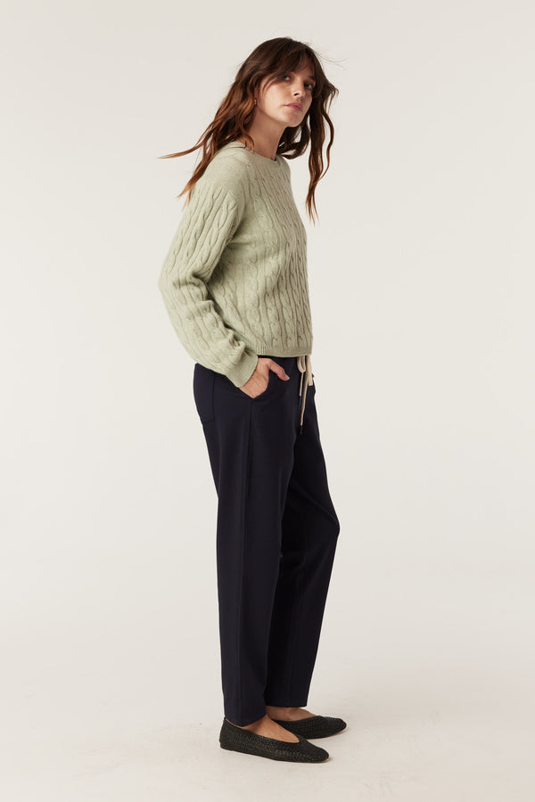 Cashwool Cable Crew Jumper - Pistachio Green-Jumpers-Cable Melbourne
