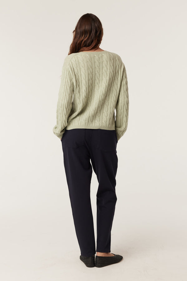 Cashwool Cable Crew Jumper - Pistachio Green-Jumpers-Cable Melbourne