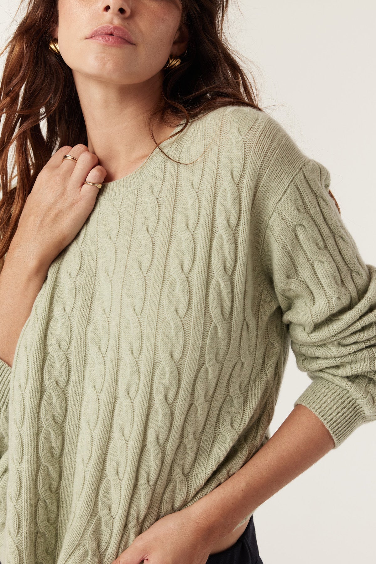 Cashwool Cable Crew Jumper - Pistachio Green – Cable Melbourne