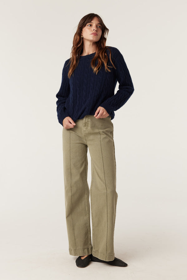 Cashwool Cable Crew Jumper - Navy-Jumpers-Cable Melbourne