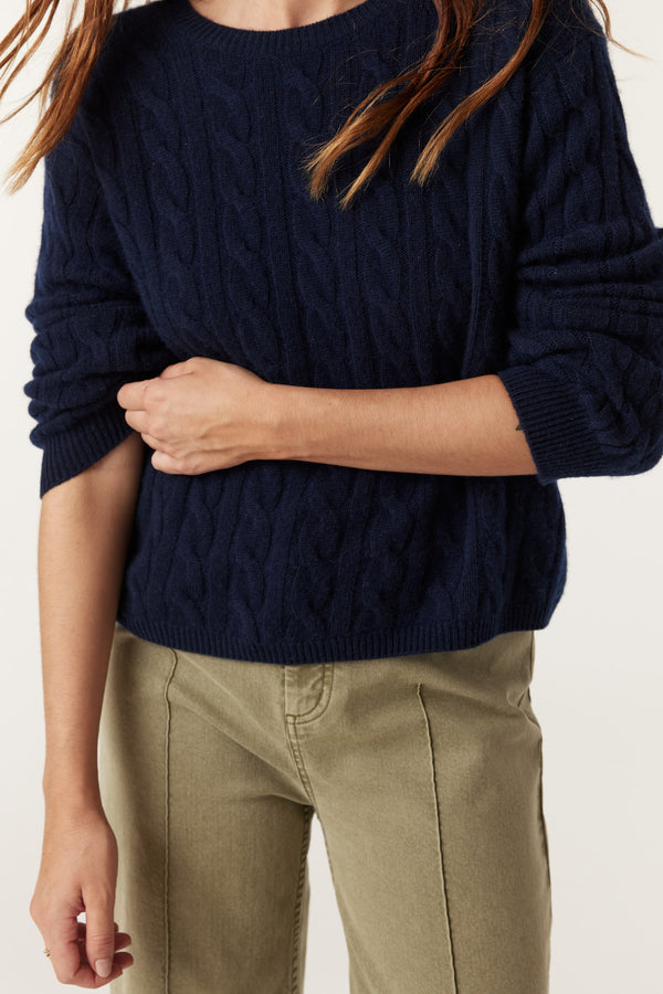Cashwool Cable Crew Jumper - Navy-Jumpers-Cable Melbourne