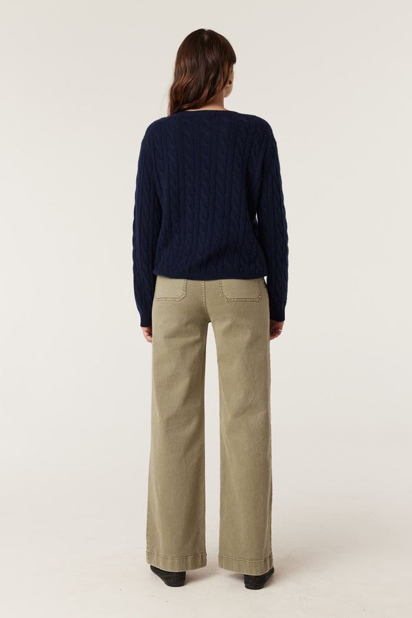 Cashwool Cable Crew Jumper - Navy-Jumpers-Cable Melbourne