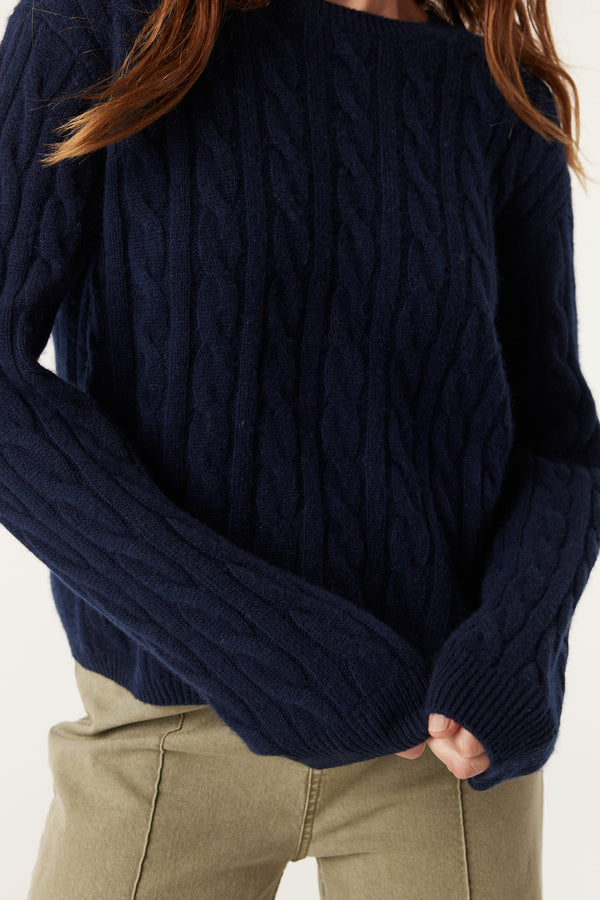 Cashwool Cable Crew Jumper - Navy-Jumpers-Cable Melbourne