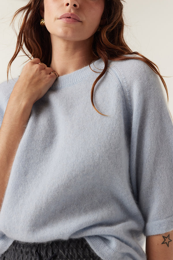 Brushed Pure Cashmere Top - Pale Blue-Tops-Cable Melbourne