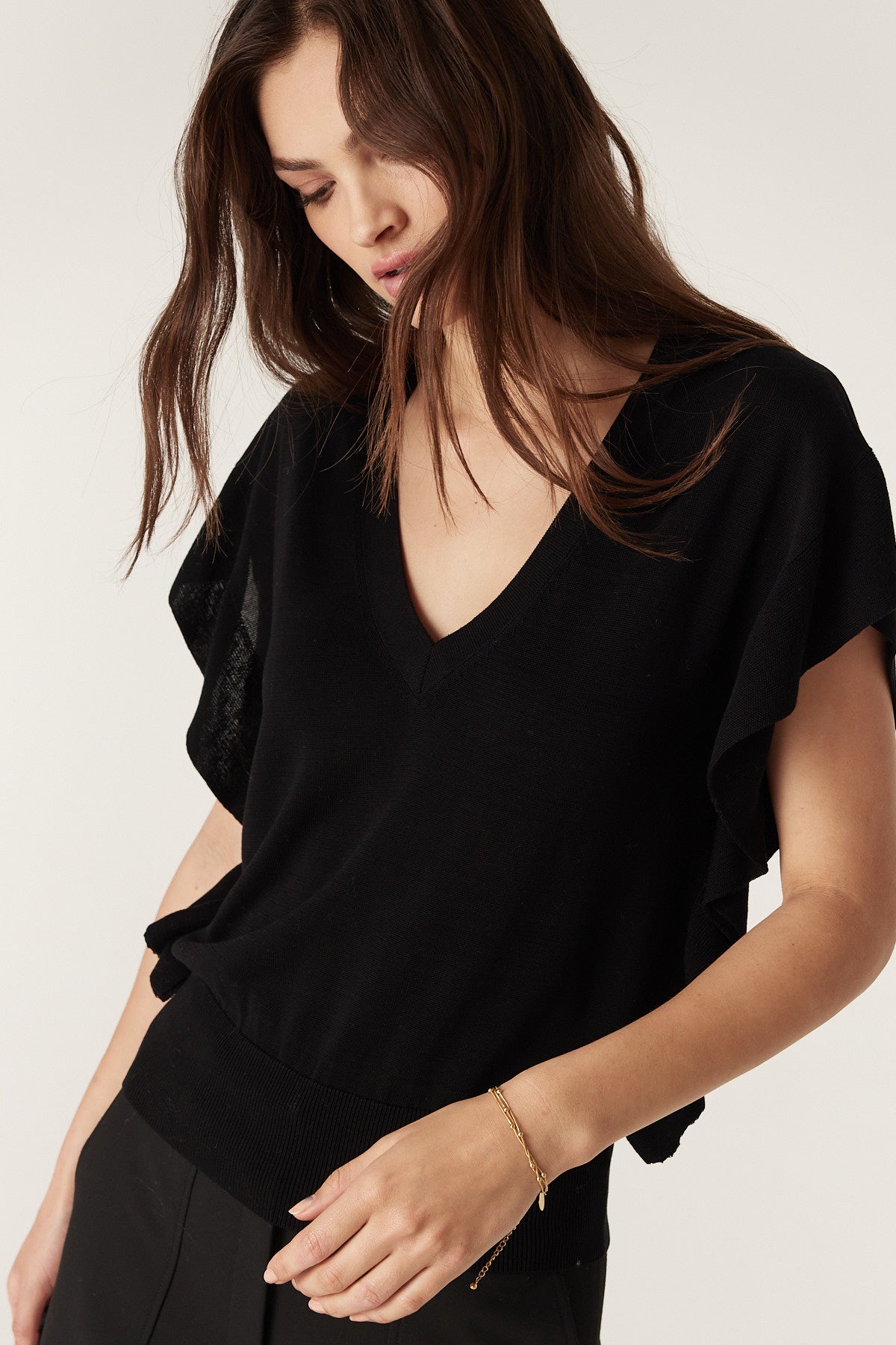 ▪️専用　BORDER FRILL TOP(38) 　BLACK Silk Tencel Frill Top - Black – Cable Melbourne