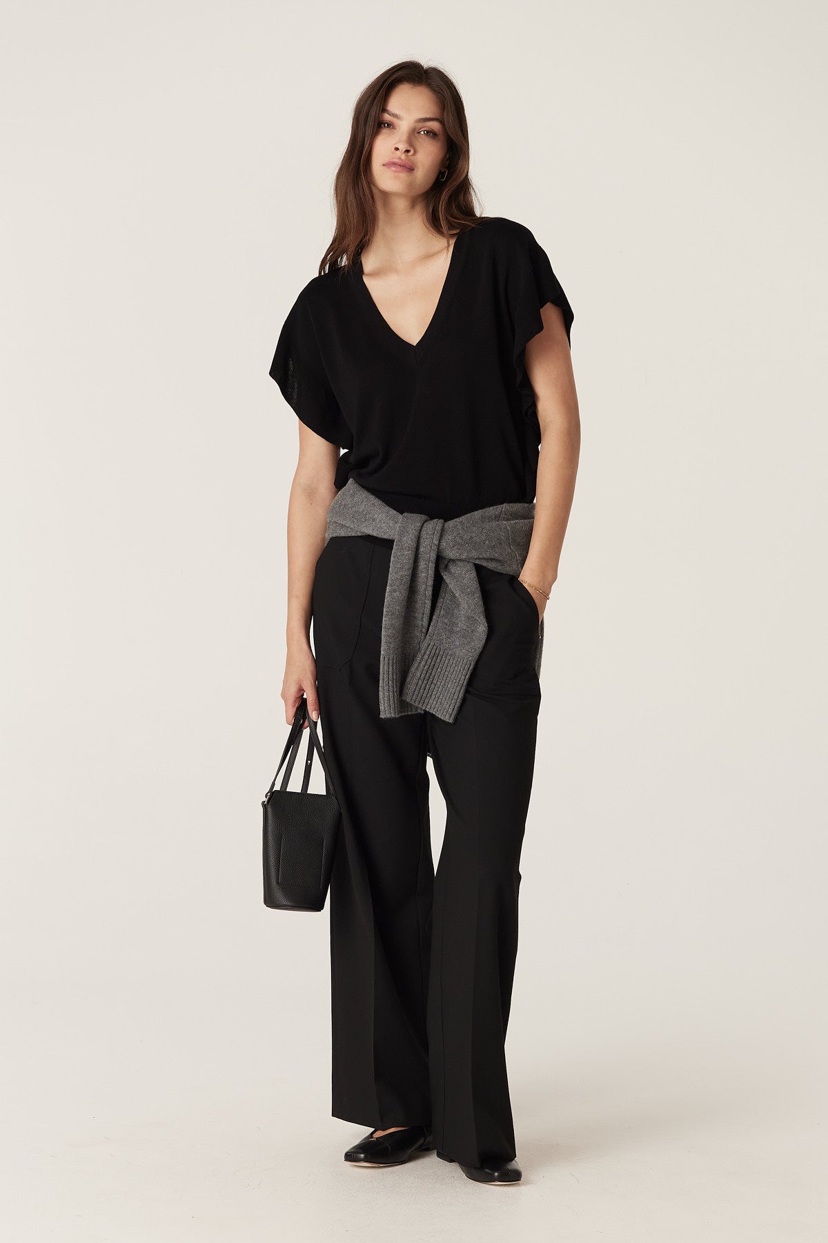 Silk Tencel Frill Top - Black – Cable Melbourne