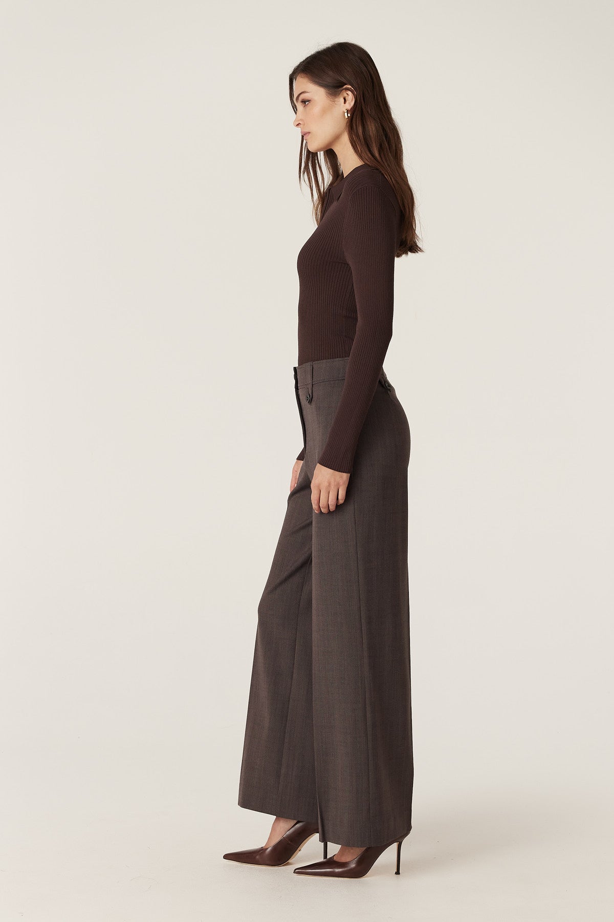 Rib Knit Polo Zip Top - Chocolate – Cable Melbourne