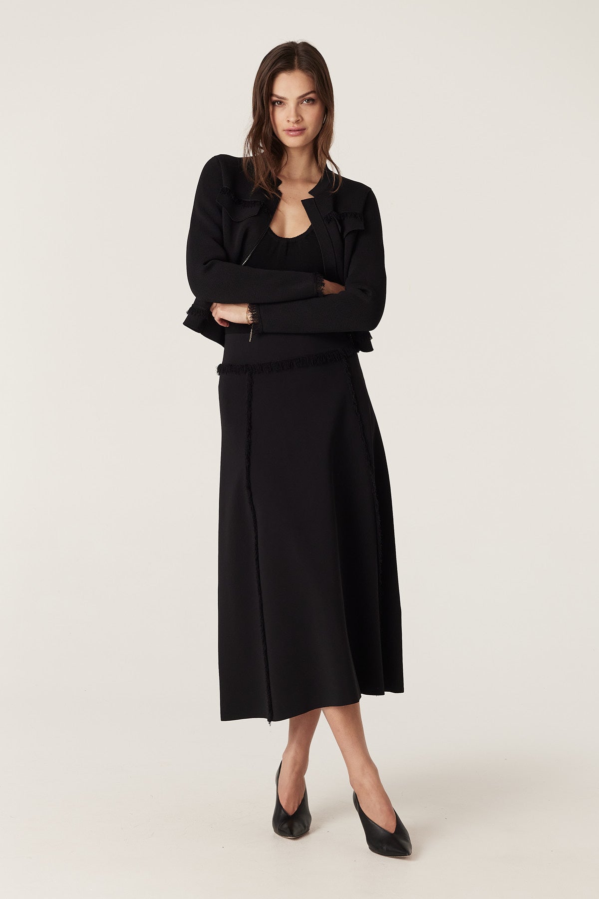 Crepe Fringe Skirt - Black – Cable Melbourne