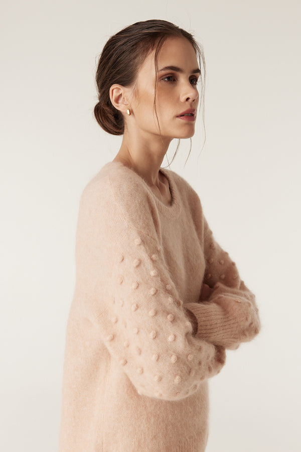 Nude mohair blend Colour Me Bobble Jumper with regular fit, crew neck, and textured bobble sleeves.