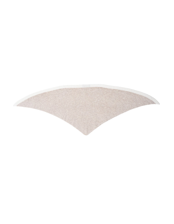 Oatmeal cashwool neck scarf, triangular shape with a subtle ribbed edge.