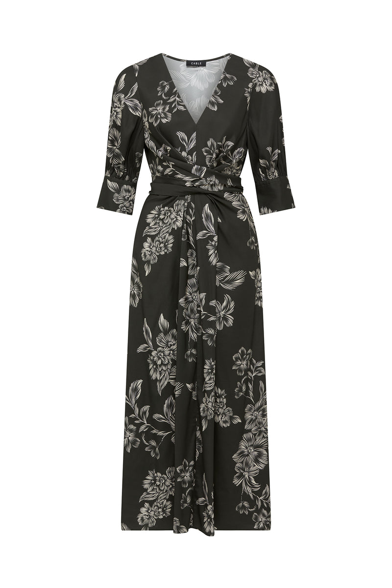 let me be long-sleeve v-neck floral a-line midi dress Holly Dress