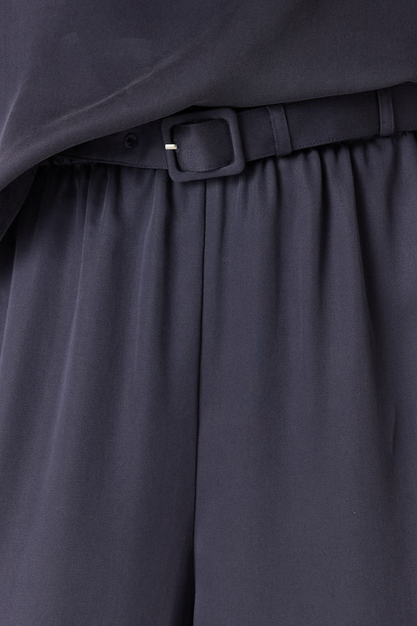 Navy Ashton Pant, relaxed fit, elasticated waist with belt loops and matching fabric belt.