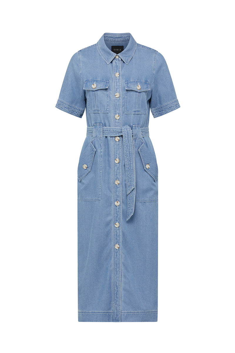 blue dress with buttons down the front Pearce high fashion sleeveless cut Size:US 24Plus  / UK 28 / EU 54 Gap Factory Women's Ruffle
