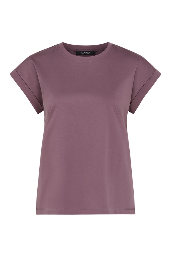 Berry Pima Tee with a crew neck and cuffed short sleeves, made from soft, smooth fabric.