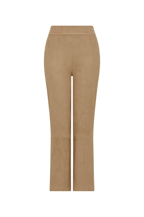 Camel Ines faux suede cropped pants with a smooth texture and wide leg.