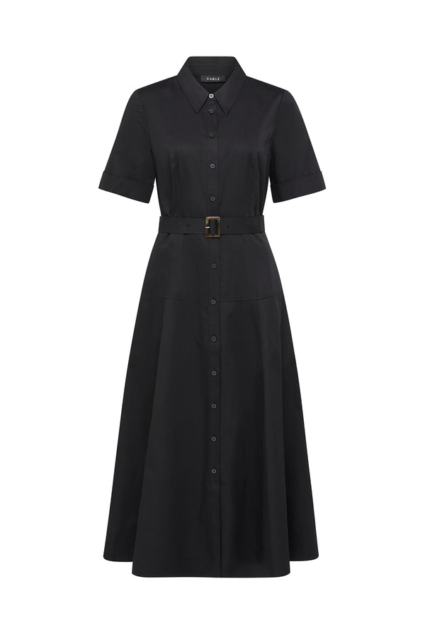 Pima Cotton Shirt Dress - Black