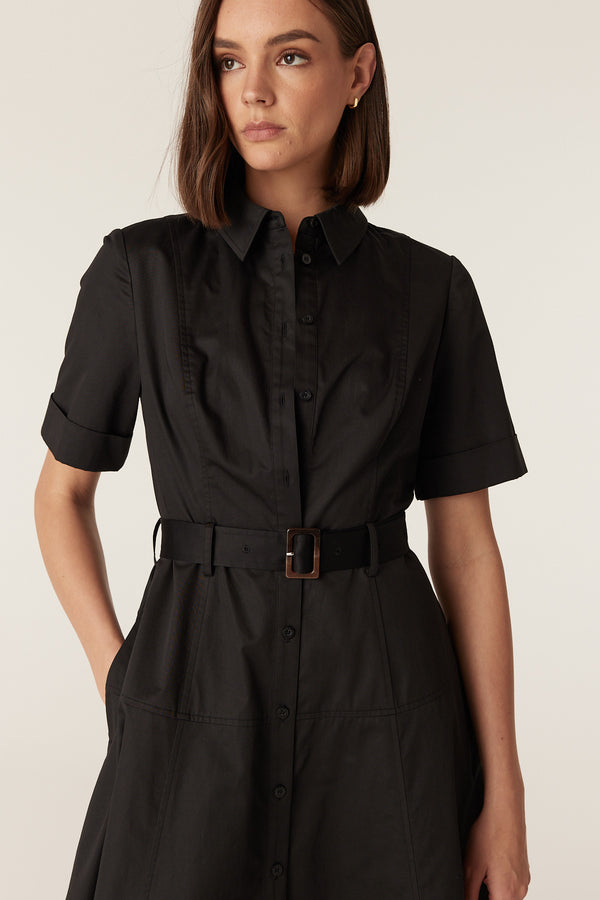 Pima Cotton Shirt Dress - Black
