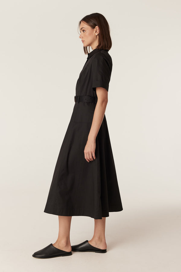Pima Cotton Shirt Dress - Black